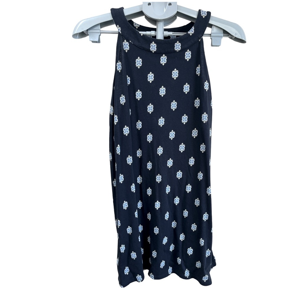 LOFT Navy Blue Sleeveless Halter Print Blouse